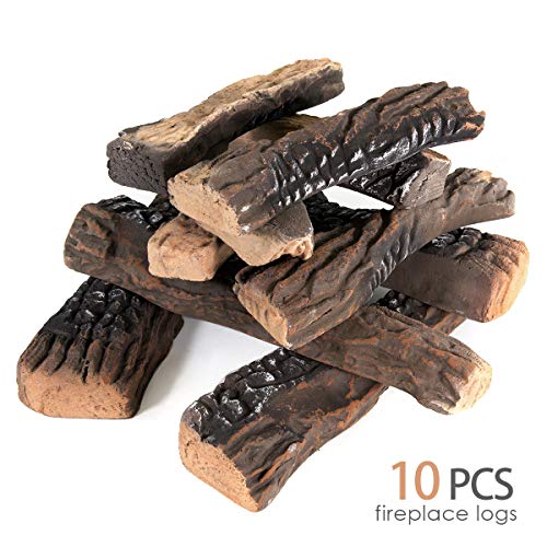 AVAFORT 10 Piece Gas Fireplace Logs Ceramic Wood Gas Fireplace Log Set for Ventless Propane Gas Gas Inserts Vent-Free Gel Ethanol Electric Indoor Outdoor Fireplaces and Fire Pits Large