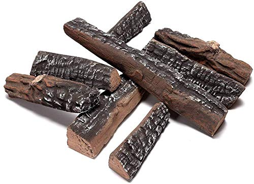 Gas Fireplace Logs 8 Piece Set of Ceramic Wood Logs for All Types of Indoor Gas Inserts Ventless Vent Free Ethanol Electric Propane or Outdoor FireplacesFire Pits Accessories