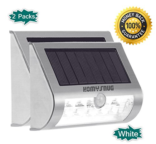 HomySnug LED Outdoor Solar Motion Sensor Light - 2 Pack Stainless Steel Ultra-Bright Waterproof Step and Wall Lighting