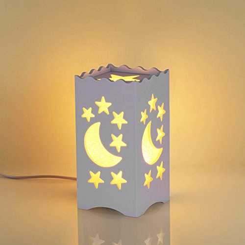 Airgoo® Led Warm White Art Light White Table Light With Moon And Star Shaped Carving, Desk Lamp Night Light For