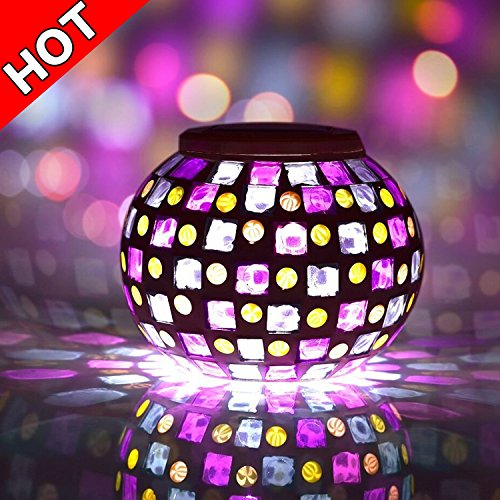 Senbowe™ Solar Powered Outdoor Color Changing Mosaic Glass Ball Led Lights, Solar Table Lamps, Rechargeable/waterproof