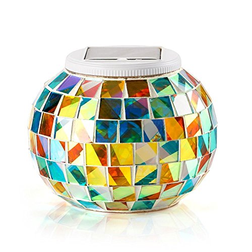 Solar Powered Mosaic Glass Ball Garden Lights, Color Changing Solar Table Lamps, Waterproof Solar Outdoor Lights