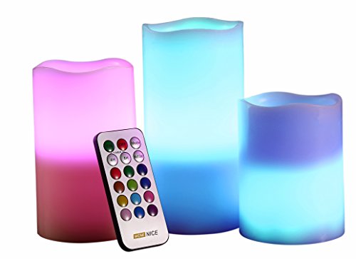 WoneNice Battery Operated 4-Inch 5-Inch 6-Inch Real Wax Flameless Color Changing Candles with Remote Control Timer 3 Count