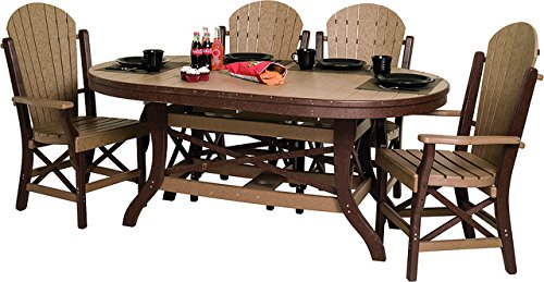 Poly Lumber Patio Furniture Set Including 1 Oval Table 72 and 6 Chairs in Weathered Wood Black - Amish Made in USA