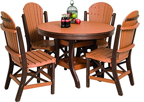 Poly Lumber Patio Furniture Set Including 1 Round Table 54 and 5 Chairs in Weathered Wood Black - Amish Made in USA